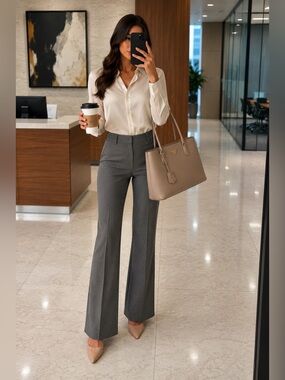 Apt 9 Gray Herringbone Dress Pants Womens 8 Stretch Career Office Slacks